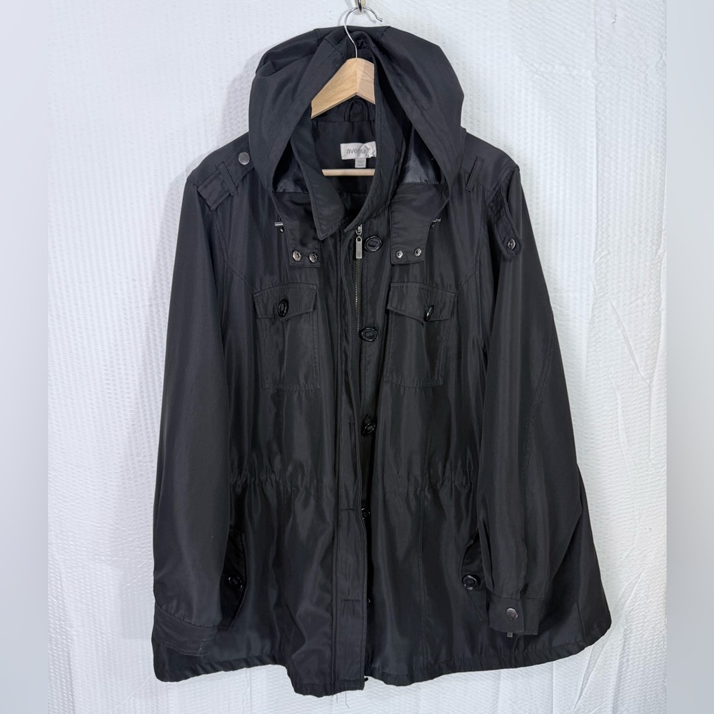 Avenue plus size utility black zip hooded lined pockets jacket coat size 22/28